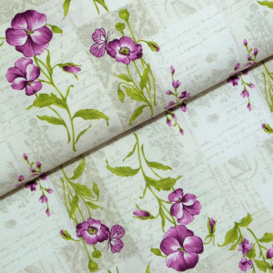 Bawełna dekoracyjna  fioletowe kwiaty  k.95/40